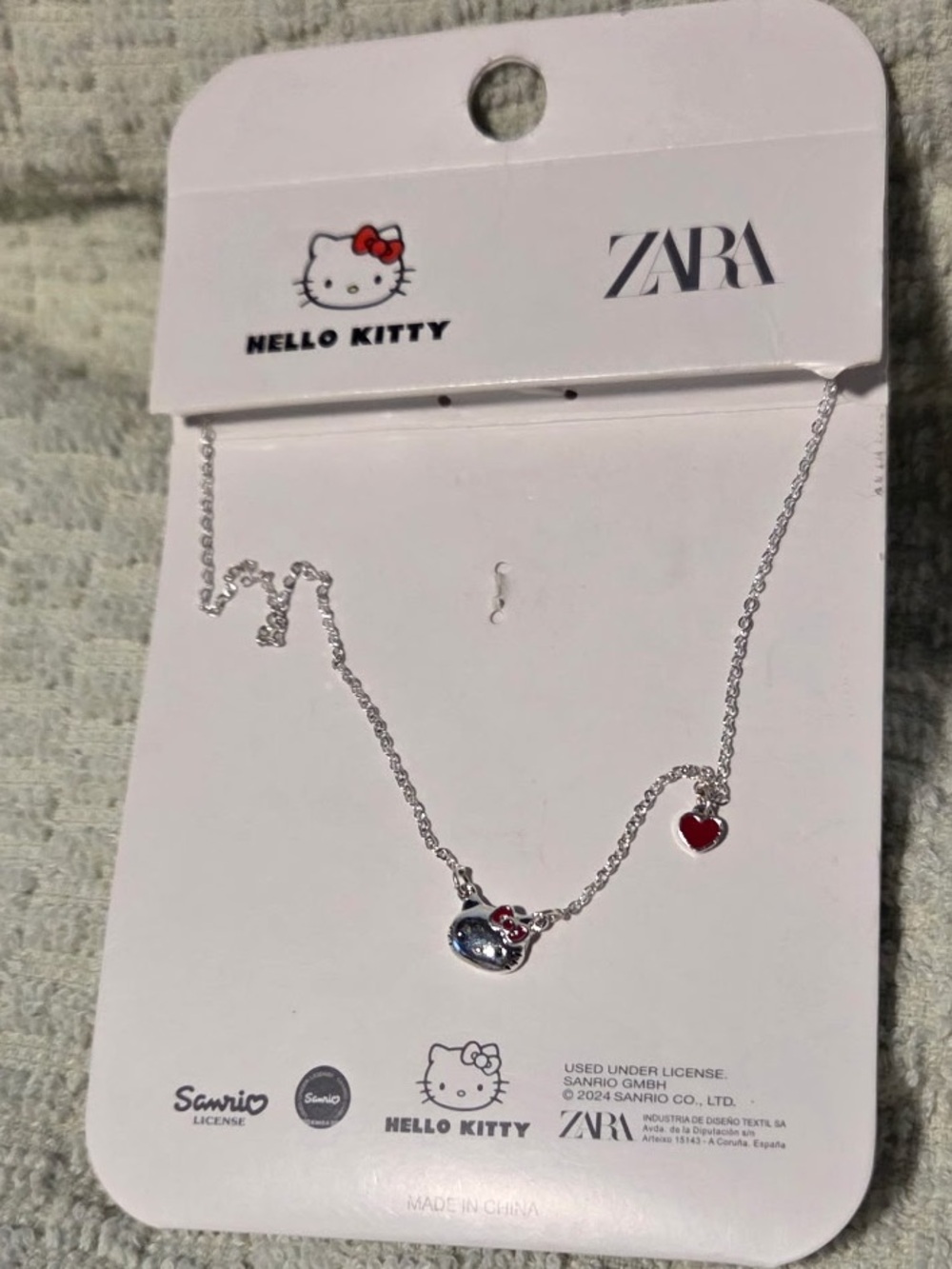 ZARA Silver Hello Kitty Necklace with Red Heart Charm